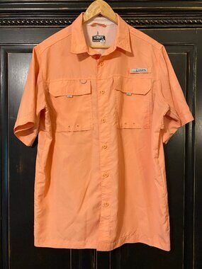 Habit - Men's Light Orange Short Sleeve Fishing Shirt - Size Medium - UPF 50+